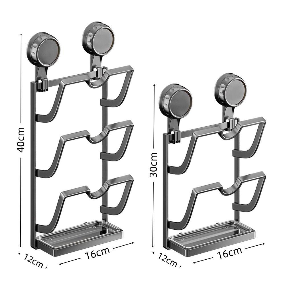 New Suction Cup Pot Lid Holder Metal Wall Mounted Kitchen Storage Rack Multi-Layer Design Space Saving Pot Cover Rack Home Use