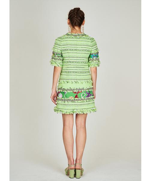 Greedius Tweed Ocean Pearl Print Dress