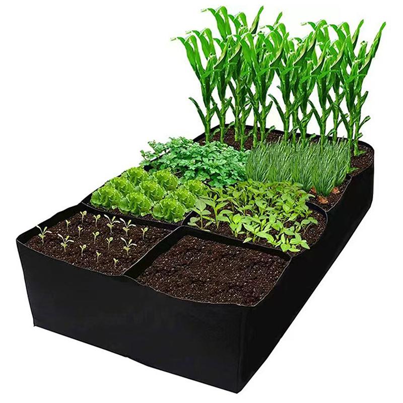 1/2/4/6/8 Holes Black Grow Bag Fabric Raised Garden Bed, Flowers And Vegetables Garden Grow Bags Rectangle Planting Nursery