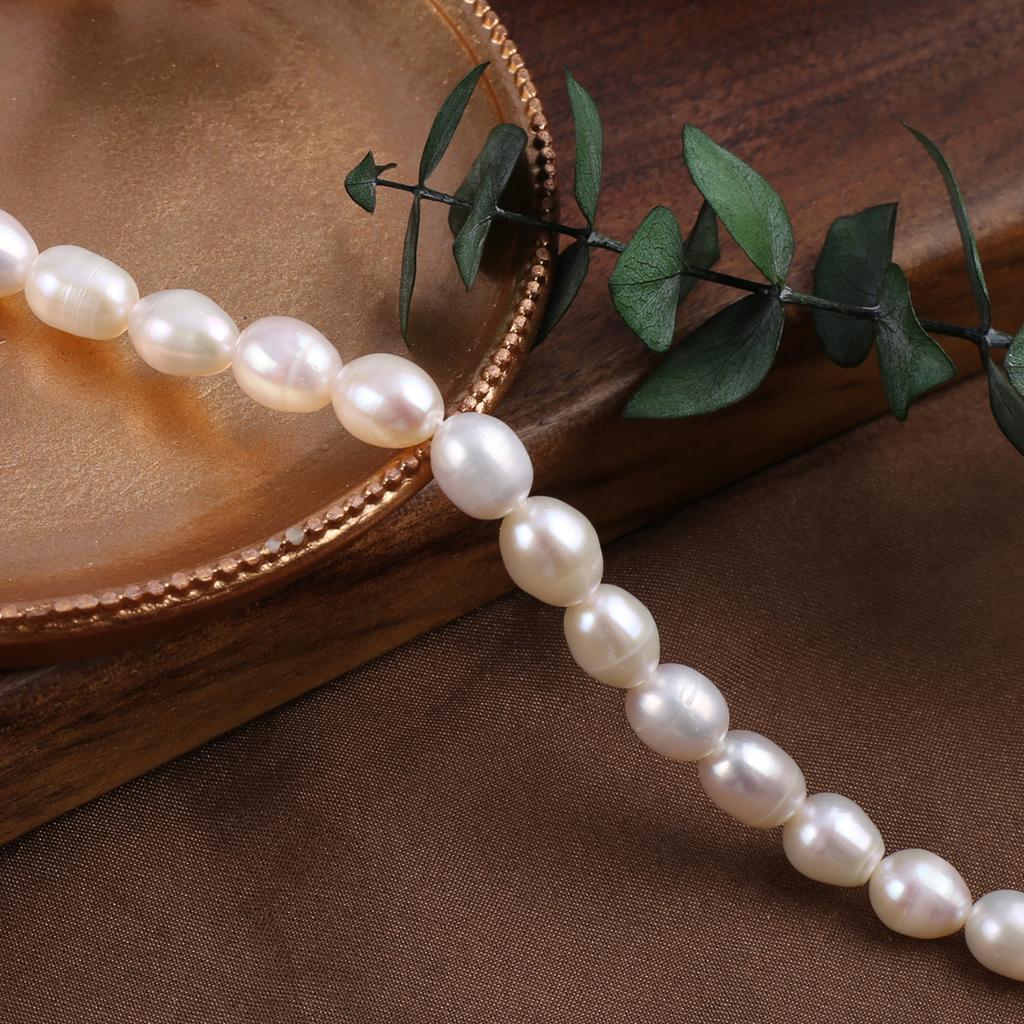 1String, Fashion Women's Natural Freshwater Pearls, 7-8 Mm, White Rice Pearl Beads for DIY Necklaces, Bracelets Accessories, Jewelry Making 36cm