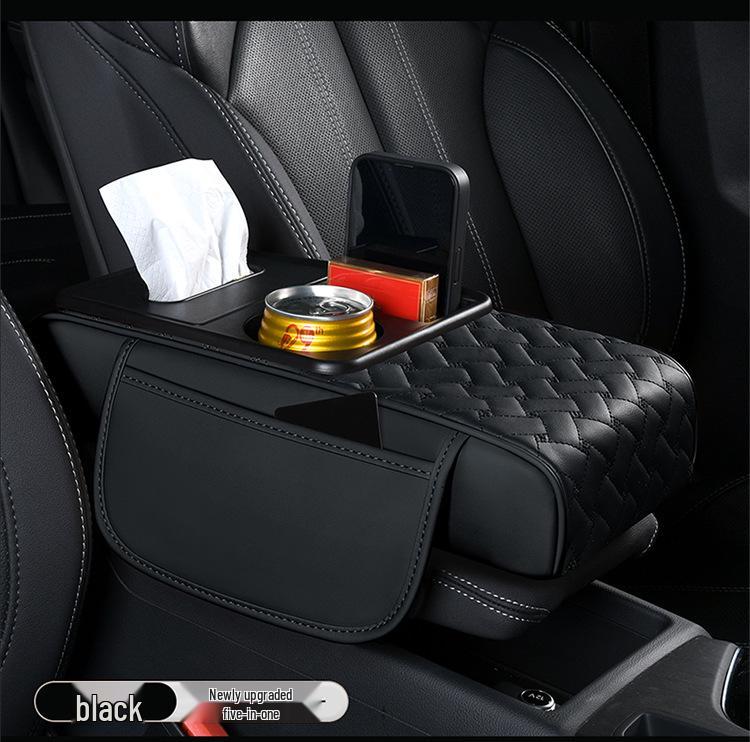 A-Segment Compact Car Armrest Box & Cup Holder Mat with Tissue Storage and Heightening Pad