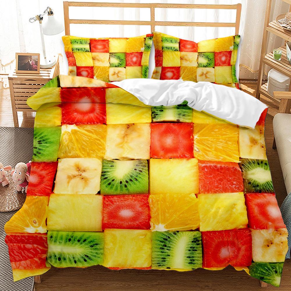 Delicious Food Donut Pizza Three-Piece 3D Digital Printing Quilt Cover Pillowcase Bedding