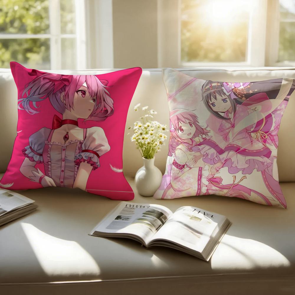 Anime DarkFantasy PPuella Magi Madoka Magica Cushion Cover Pillowcase Antidustmite Invisible Zipper Short Plush Sofa Cushion