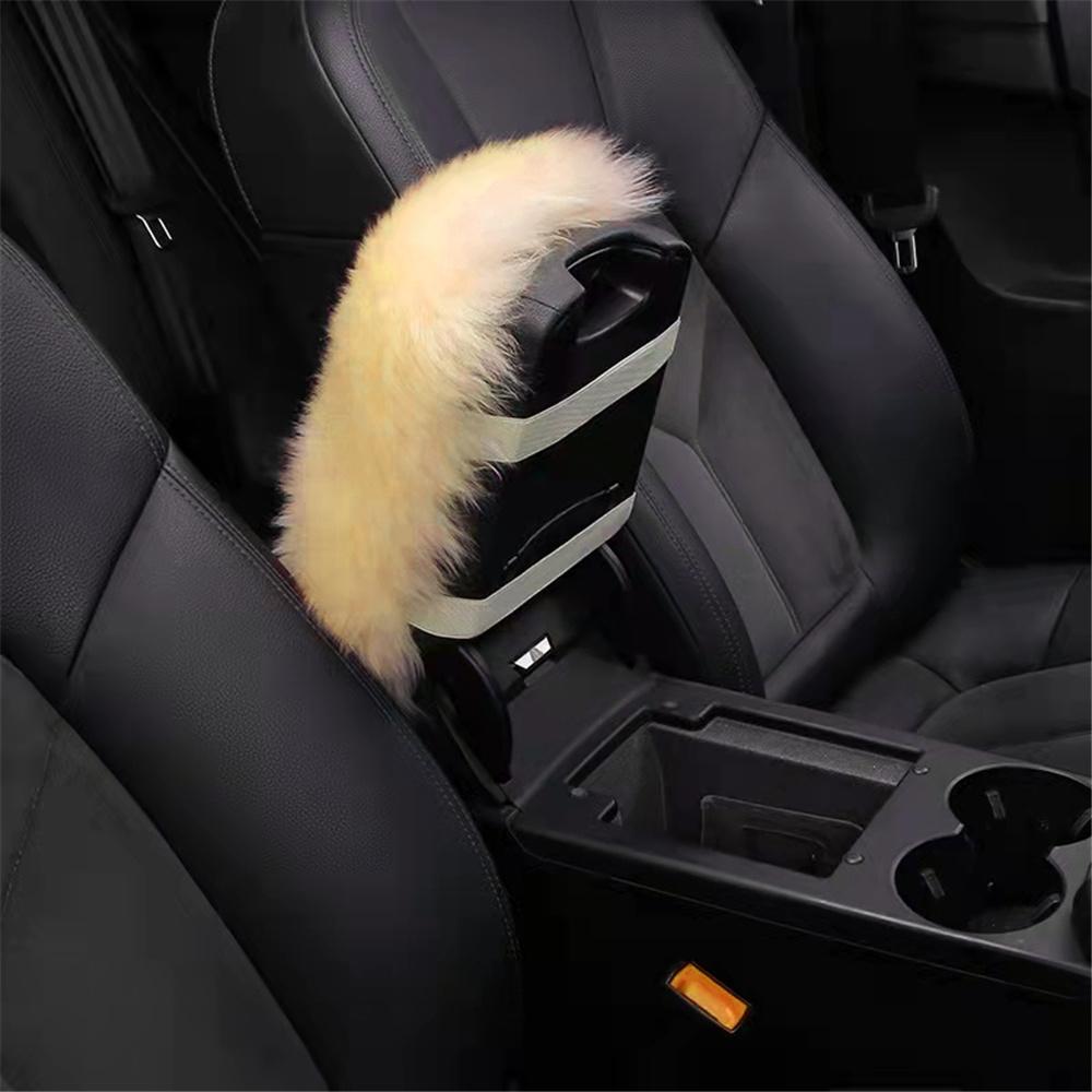 Beige Car Armrest Cushion Cover Center Console Box Pad Protector Warm Faux Wool