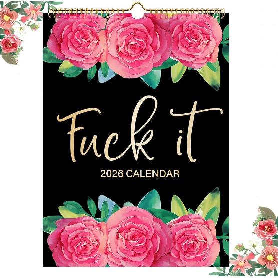 2026 Fu-ck It calendar,12-Month Humor Calendar,with Premium Paper Spiral Bound, 14”X11” Home Office Hanging Calendar,Funny Swear Word Monthly