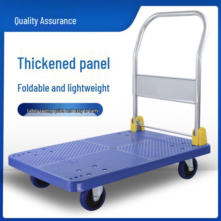 Folding Flatbed Hand Truck: Silent Plastic Delivery Cart for Construction and Warehouse Use