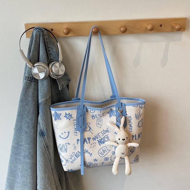 

Summer Cute Carto Print Top Handle Bag Simple Shoulder Bag Women Fashi Tote Comfortable and Versatile Texture Storage Bags