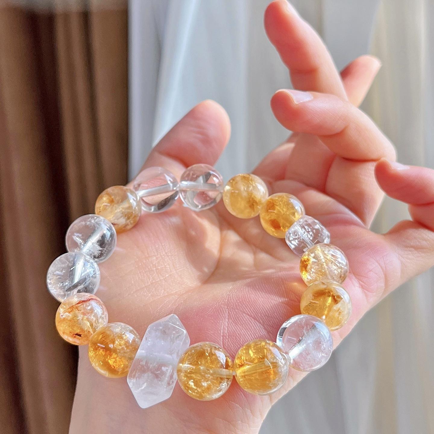 12Mm Natural White Crystal Citrine Design Bracelet Bracelet