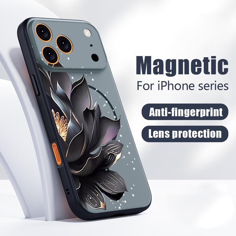 Lotus Sunflowers Pattern Case For iPhone 17 Pro Max Funda iPhone 16 15 14 13 Pro Max Magnetic For Magsafe Hybrid Slim Matte Cover