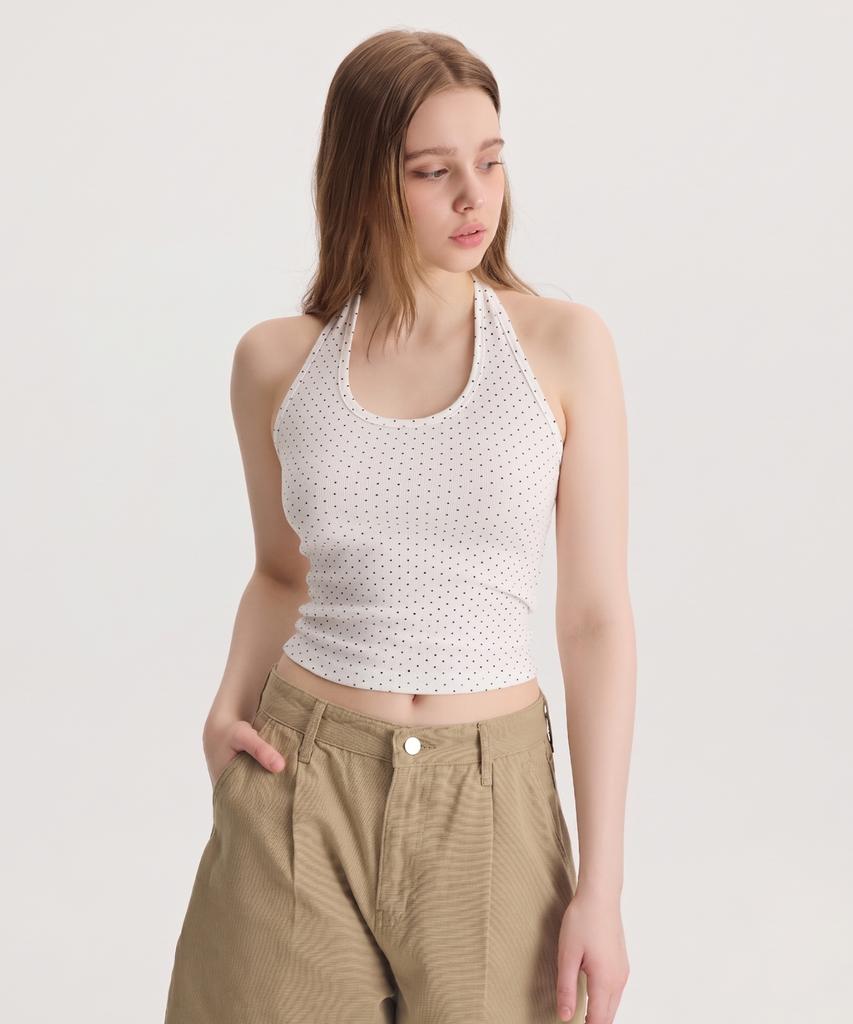 CARGOBROS FOR WOMAN Dot Halterneck Sleeveless Top (White)