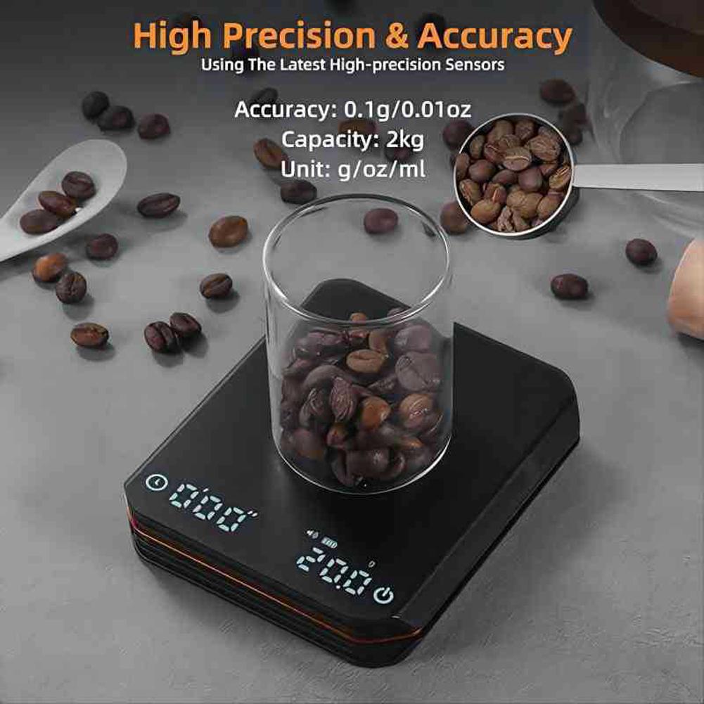Coffee Scale with Timer 2000g/0.1g Rechargeable Espresso Scale Portable Digital Kitchen Scale with