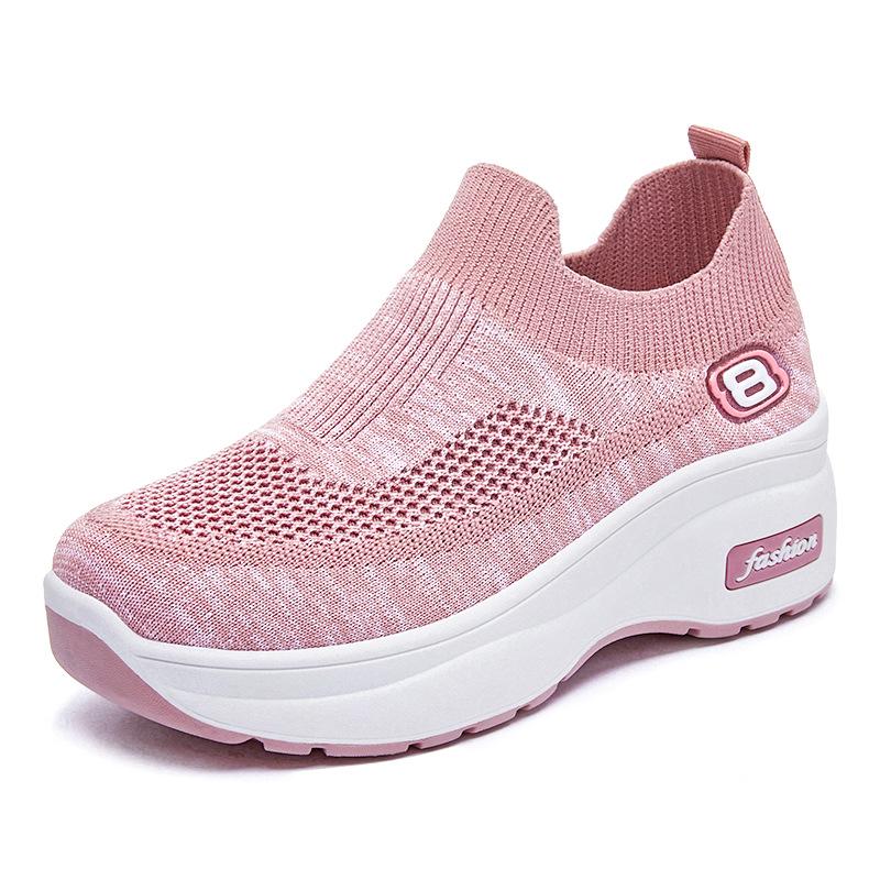 Women's Breathable Mesh Fly-Knit Casual Shoes with Thick, Soft Soles for Comfortable Height Increase