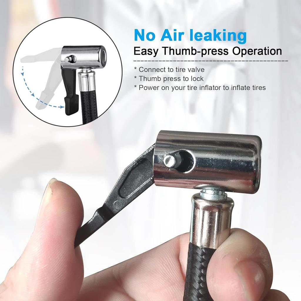 31" Upgraded Lengthened Tire Inflator Hose Adapter &Converting Nuts, Lock On Air Chuck With Hose And Tire Schrader Valve Fine Thread, For Tire Pump'S