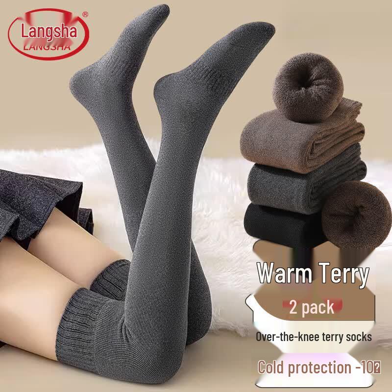 LangSha Women s Fleece-Lined Thick Warm Over-the-Knee Socks for Autumn/Winter One Size