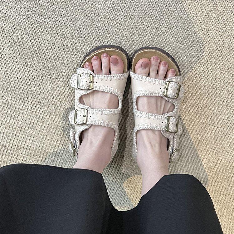 

Soft leather version~ thick-soled belt buckle Boken shoes, casual open-toed sandals, and retro one-pedal beach Roman shoes. 40