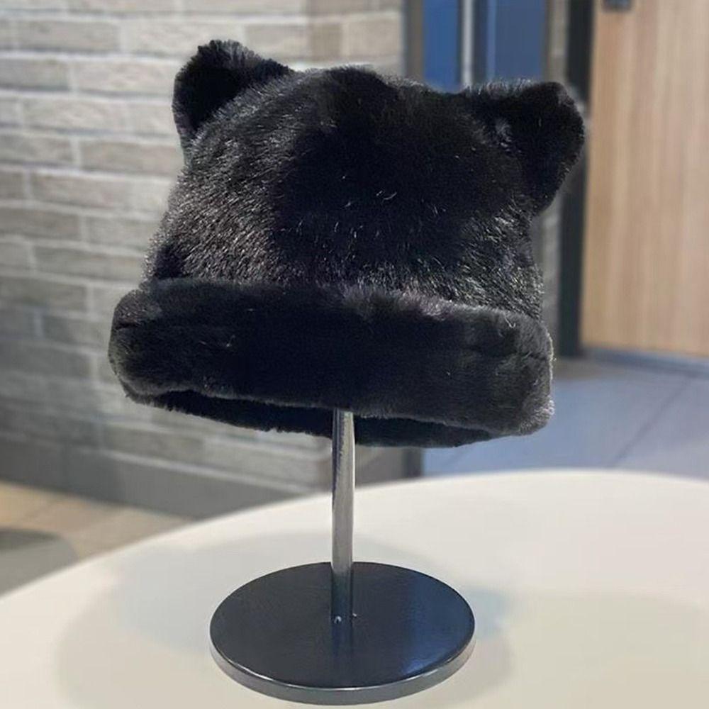 Fashion Warm Winter Hat Thicken Cute Ears Fluffy Fur Bucket Hat Ear Protection Snowy Day Fisherman Hat Women
