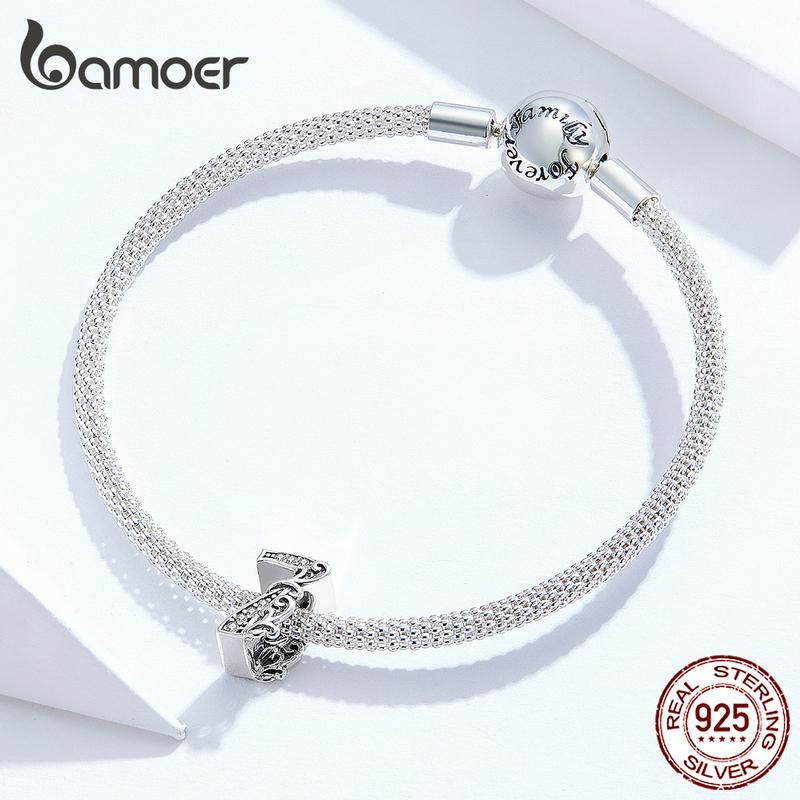 BAMOER Echt 925 Sterling Silber Glückszahl 7 Perle Zirkon Reliefs Charms Fit Original Armband