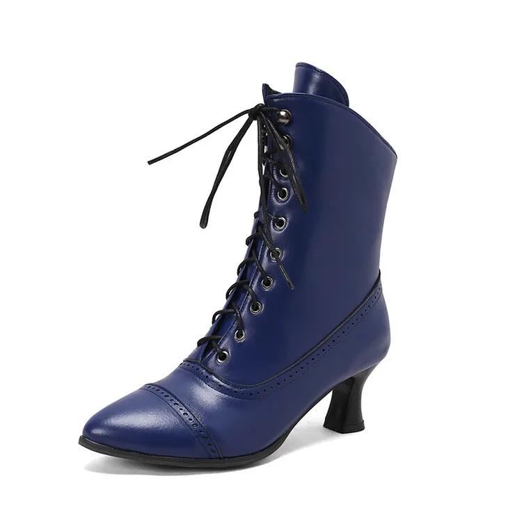 

2024 Hot New Lace-up European and American Short Leg Women s Boots Pointed Mid-heel Women s Boots Big Size 34-48 Women Shoes 35