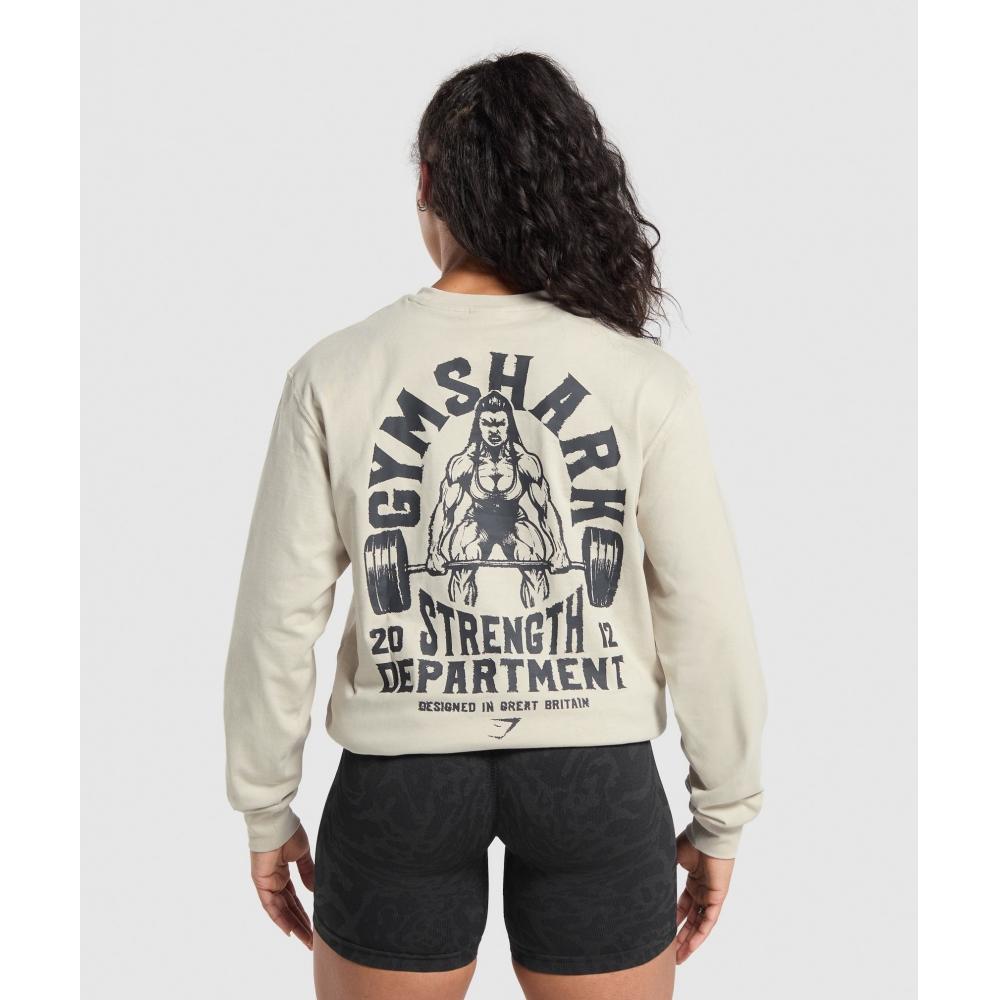 

GYMSHARK Strength Department Graphic LS Top Pebble Grey B2B7Z GB7P