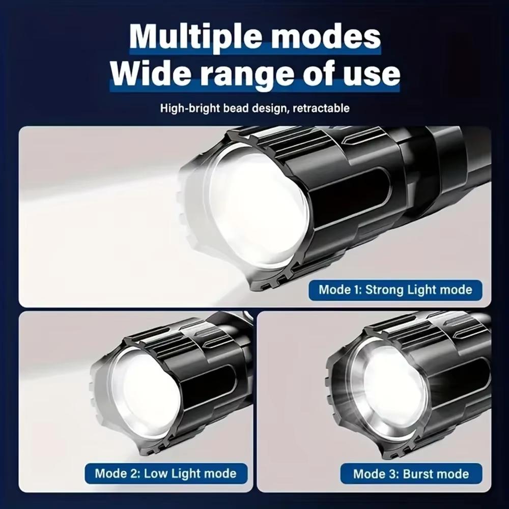 High-power Led Flashlight USB Rechargeable Torch Zoomable Light with Built-in Battery Camping Hiking Lantern Emergency Lamp