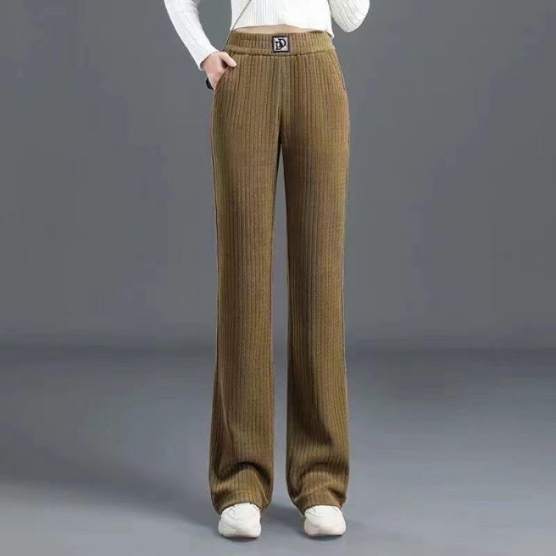 Autumn and Winter New Wide Leg Pants Fleece-lined Thickened Casual Trousers