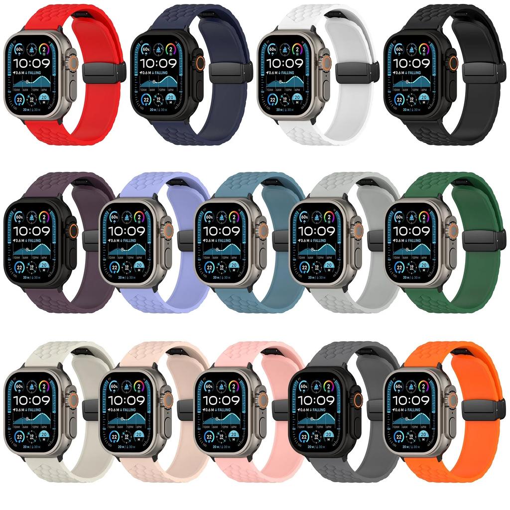 Silicone Strap for Apple Watch Band Ultra 49mm 44mm 45mm 46mm 42mm Series 10 9 8 7 6 Magnetic Buckle Wrist Bracelet Correas