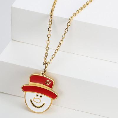 Trendy Snowman Pendant Necklace: Titanium Steel, Light Luxury Design, Cute Christmas Jewelry for Women.