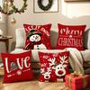1pc Red Christmas Cushion Cover Snowman Deer Printed Durable Cover 2025 New for Home Ornament Xmas New Year Christmas Decoration