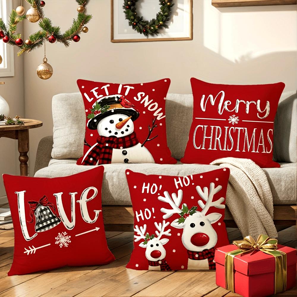 1pc Red Christmas Cushion Cover Snowman Deer Printed Durable Cover 2025 New for Home Ornament Xmas New Year Christmas Decoration