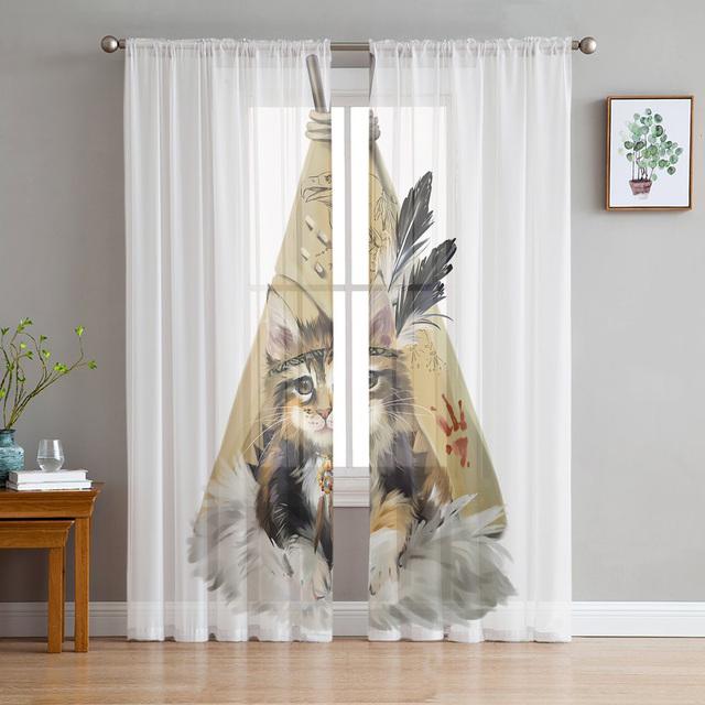 Cartoon Rosa Katze Niedliche Fenstervorhänge Wohnzimmer Tüllvorhänge Küche Dekor Kinderzimmer Vorhang Fensterbehandlung