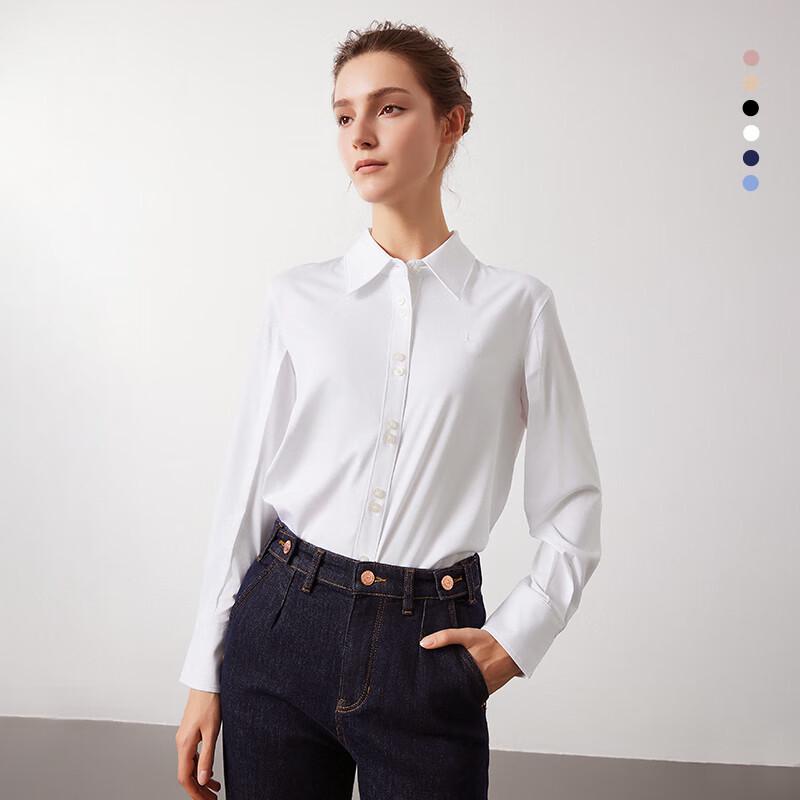 Navigare Women's Solid Long Sleeve Point Collar Shirt