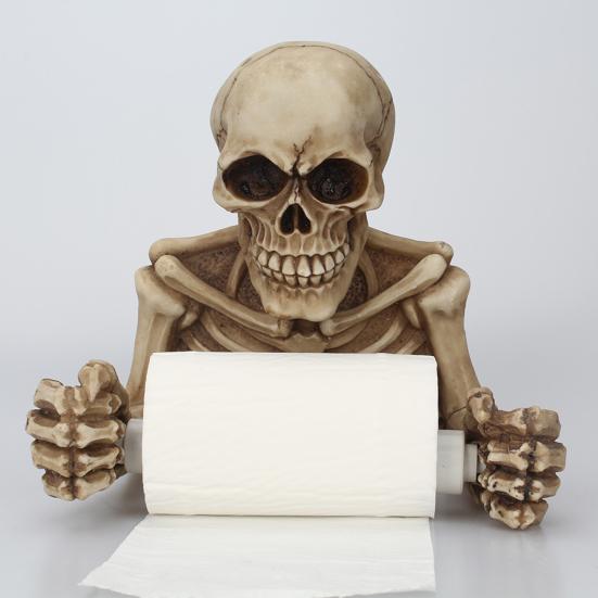 Creative Skull Toilet Paper Holder Wall Mount Paper Rack Simple Installation Halloween Skull Tissue Dispenser Bathroom Decoration