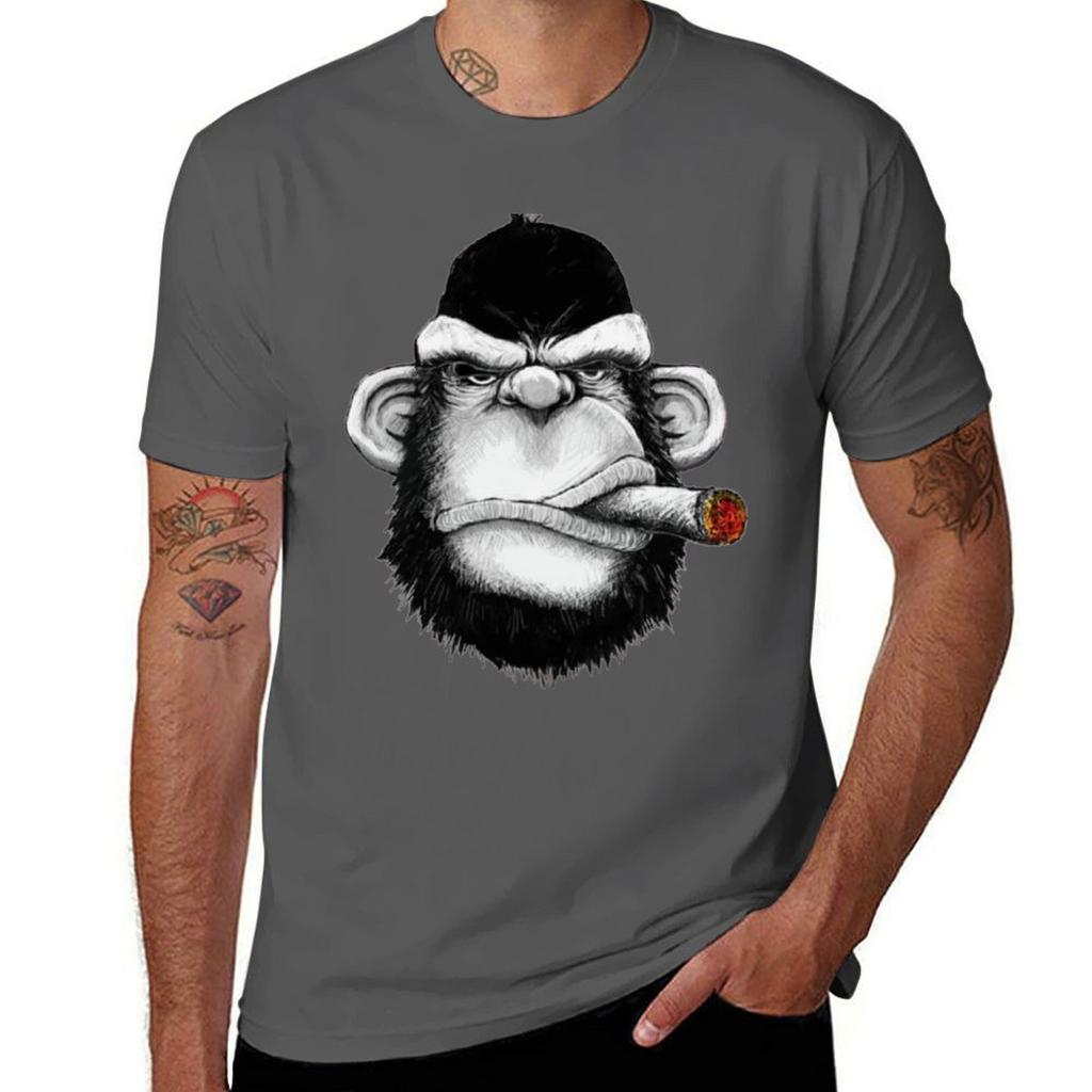 Gorilla Smoking Cigar Tshirt Casual Basic Short Sleeve Tshirt