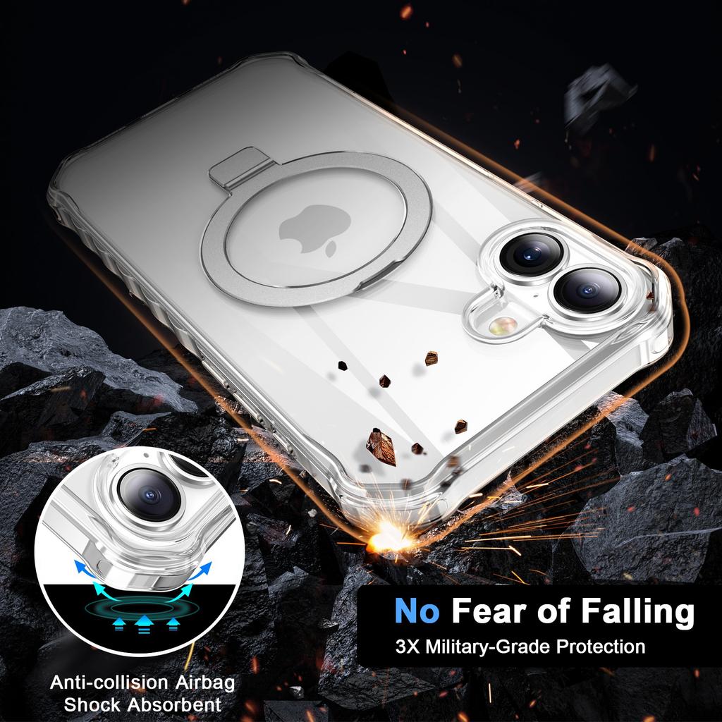 Für iPhone 16 Hülle Kleiner Wellenrand Kompatibel mit MagSafe Transparent Sturzsicher PC+TPU Handyhülle