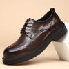 Autumn New Men's Round Toe Thick Soled Derby Shoes Fashion  Men's Comfortable Lace Up Leather Business Dress Shoes