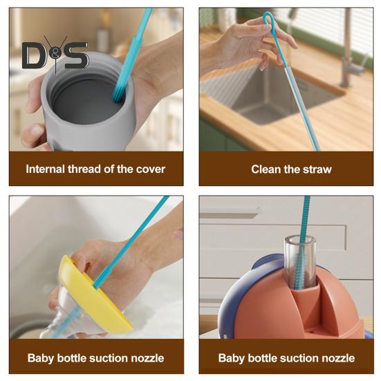 2ks silikonové kartáče na čištění brček, sada, hloubkové čištění, výkonný kartáč na odstraňování skvrn od mléčného čaje v potravinářské kvalitě, protiskluzová rukojeť, nástroj na čištění brček