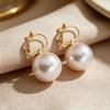 1 Pair Faux Pearl Dangle Earrings for Women, Gold Plated Drop Earrings, Large Faux Pearl Huggie Hoop Earrings
