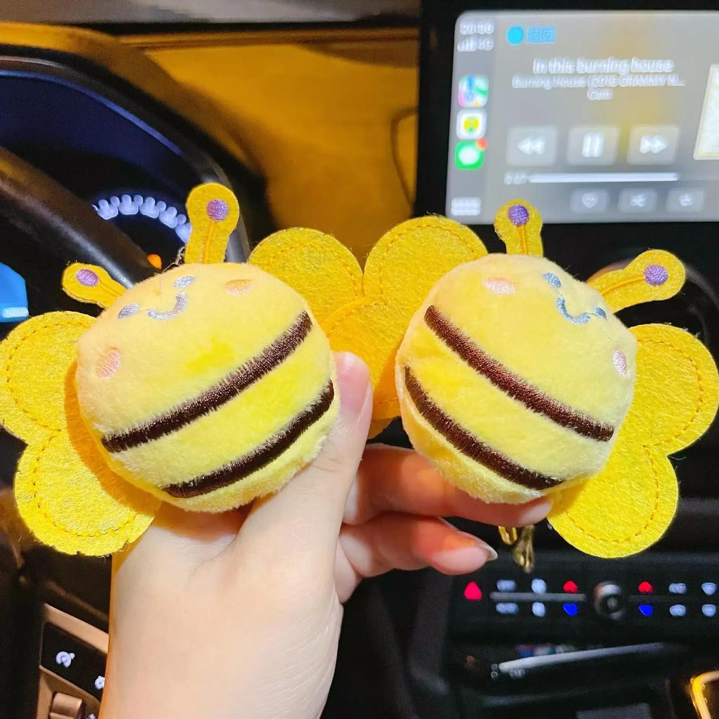 Cute Cartoon Plush Bee Keychain Adorable Keyring Doll Pendant for Bags Clothes Accessories Brooch Decor DIY Craft Supplies