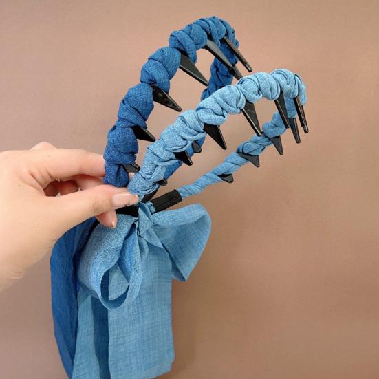 Cerchietto per Capelli con Fiocco in Denim e Pettine Antiscivolo Fissacapelli Spezzati
