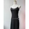 Foreign Trade Order Lu * H Black Lace Sling Sexy Pure Style Slim Fit Semi-Transparent Suspender Skirt Midi Dress