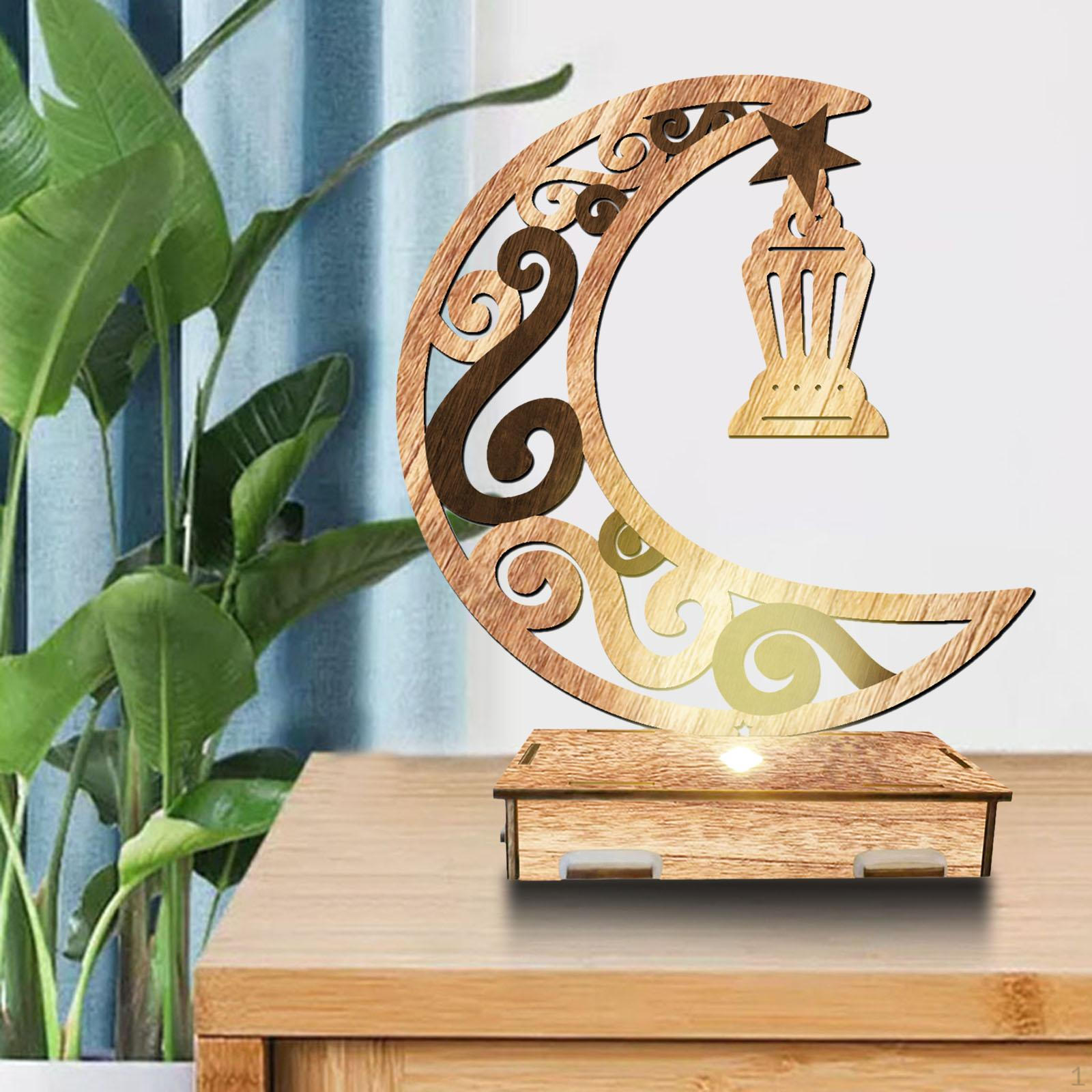 Wooden Decor Muslim Islam Celebration Handicrafts Wood Eid Sign Ramadan Mubarak Party Supplies E