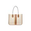 Michael Kors Heidi Color Block Striped Commuter Fashion Large Capacity Cotton Tote Bag Women Tote Brown Beige 30S2GH6T3C-299