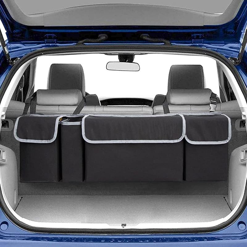 Car Trunk Organizer, Backseat Hanging Organizer With 4 Large Storage Bag-Car Seat For SUV,Trunk,Space Saving Expert Black Grey