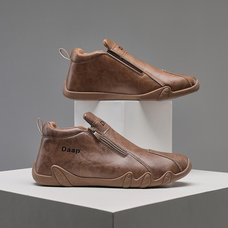 

Обувь для мужчин Лоферы Мягкая подошва Молния Удобная повседневная обувь для вождения Дышащая кожа Модные туфли на плоской подошве Zapatos De Charol 44 хаки