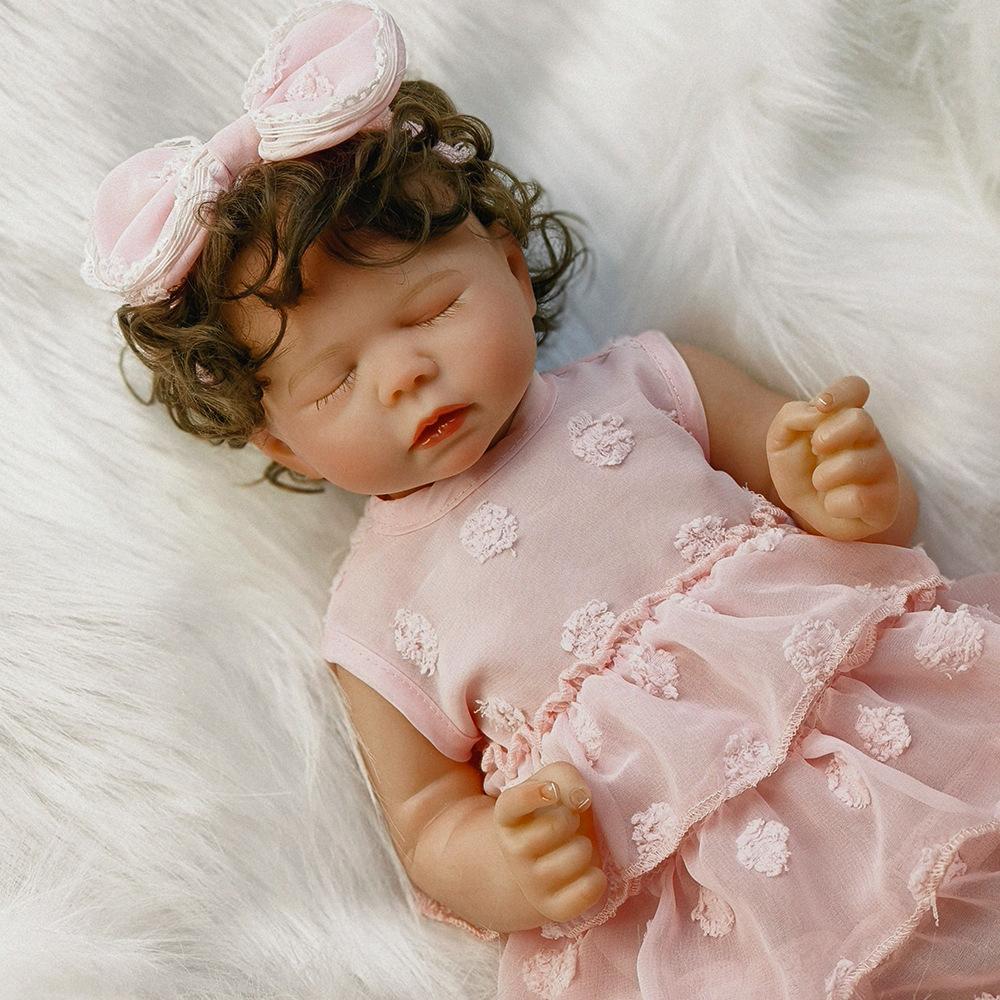 Realistic Asleep Reborn Babies Doll 50cm Cloth Body High Color Painted Hair Simulation Doll Real Life Toddler Toy Baby Dolls for Kids Ages 3+ Year Old
