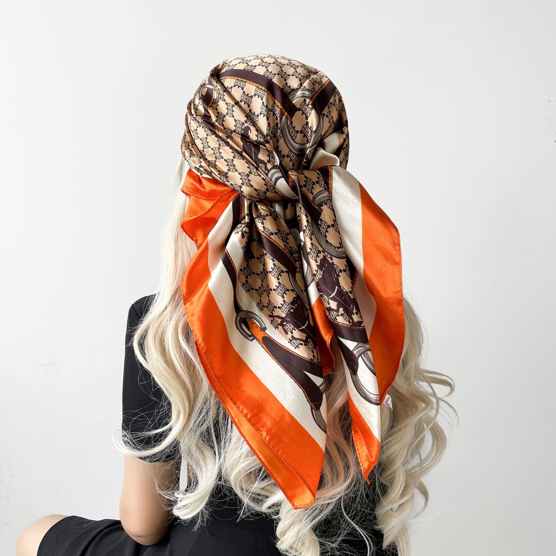 

Европейский и американский квадратный шелковый шарф: Женский платок на голову 90x90 см, узорчатый шейный платок 90cm