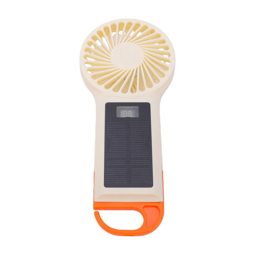 Portable Handheld Fan Solar Powered USB Rechargeable Mini Quiet Hand Fan with LED Light Digital Display for Outdoor