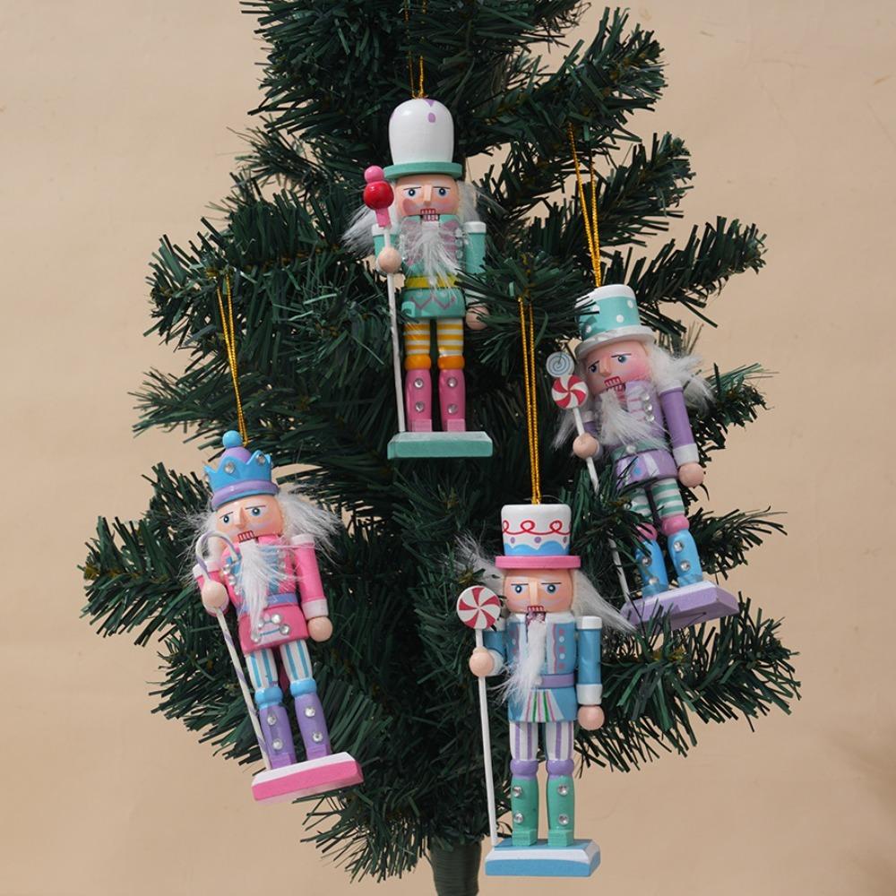 5Pcs/Set Glitter Nutcracker Puppet Ornament Wood Christmas Tree Decoration  Kid Gift