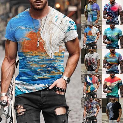 Men Spring Summer Casual Slim 3D Printed Short Sleeve T Shirt Top Blouse