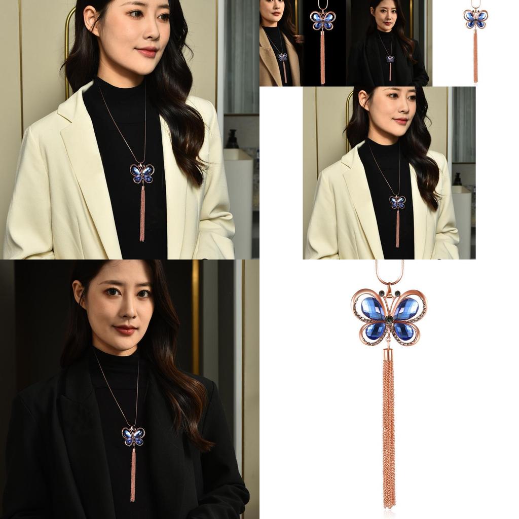 Elegant Long Butterfly Crystal Necklace For Women Stylish Fall Fashion Accessories